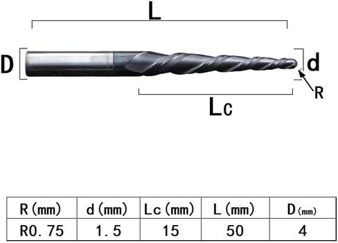 4mm 6mm 8mm Shank Tungsten Solid Carbide End Mill Ball Nose Tapered End Mills Router Bits CNC Taper Wood Metal Milling Cutter(R1.5X60X8DX100) in Saudi Arabia