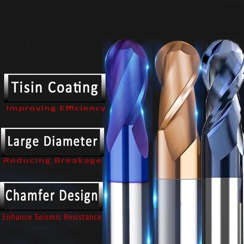 HRC50 55 65 4mm 6mm 8mm Shank Ball Nose End Mill Tungsten Carbide Cutter CNC Router Bit Milling Tool R0.5 2 4 Flute(HRC50-2F,R6X12DX100L) in Saudi Arabia