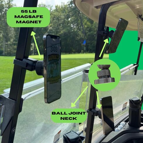 حامل هاتف Luna's Golf Cart ، متوافق مع: Magsafe Mount مع مغناطيس 45 رطل ، مفصل كرة قابل للتعديل ، iPhone 12+ متوافق ، أسود in Saudi Arabia
