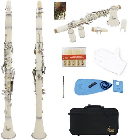 eBonite BB Clarinet 17 Keys ، Clarinet with Reed ، Hard Case ، Gloves ، Cleaning Cloth BB Clarinet for Beginners Musical Musical (White ؛#1) in Saudi Arabia