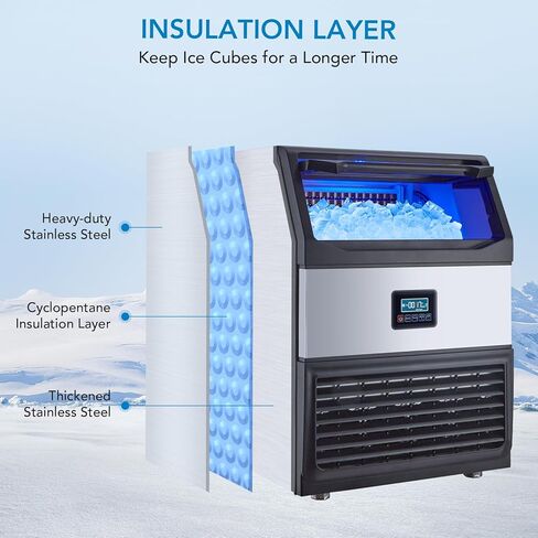 Commercial Ice Maker - 265lbs/24H Production, 55lbs Storage Capacity, Energy Saving 850W Compressor, LED Display, Quiet Operation in Kuwait