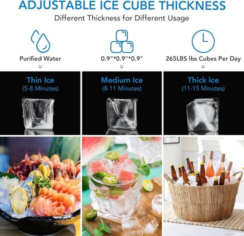 Commercial Ice Maker - 265lbs/24H Production, 55lbs Storage Capacity, Energy Saving 850W Compressor, LED Display, Quiet Operation in Kuwait