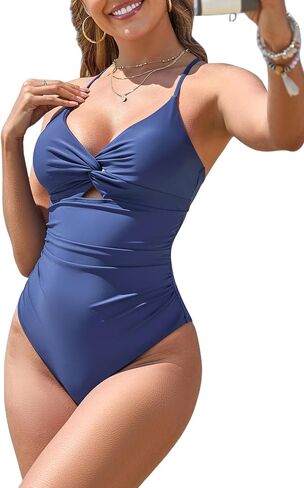Zaful Women's One Piece Swimsuits Cut Out Tummy Control Twist الأمامي بدلة الاستحمام المثيرة. in Saudi Arabia