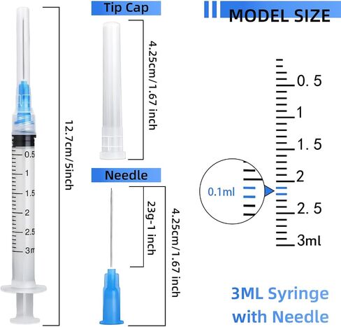 20 Pack 3ml Syringes with 23G 1 Inch, Disposable Luer Lock Syringe Individually Sterile Packed for Scientific Lab, Liquid Measuring and Dispensing in Saudi Arabia