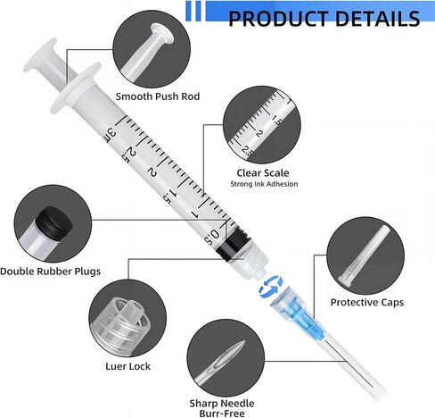 20 Pack 3ml Syringes with 23G 1 Inch, Disposable Luer Lock Syringe Individually Sterile Packed for Scientific Lab, Liquid Measuring and Dispensing in Saudi Arabia