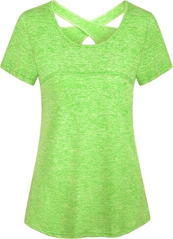 Kimmery Woman Short Sleeve Round Neck Criss Cross Back Yoga Shirt in Kuwait