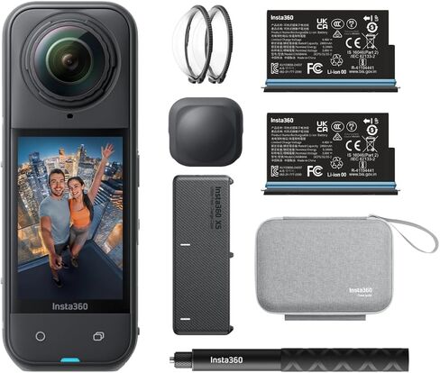 Insta360 x5 - حزمة أساسيات مقاومة للماء 8K 360 فيديو 72 ميجابكسل عمل خوذة كاميران 1/1.28 "عدسات قابلة للاستبدال ذات الأداء المنخفض للزاوية. in Saudi Arabia