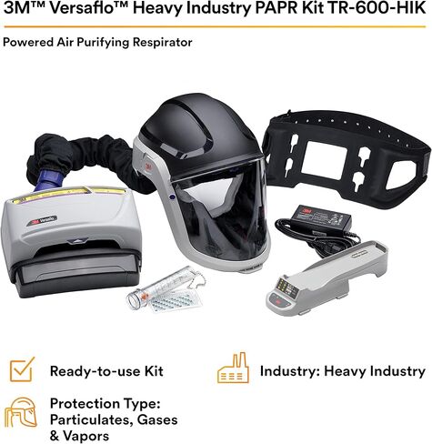 3M PAPR Respirator, Versaflo Powered Air Purifying Respirator Kit, TR-600-HIK, Heavy Industry, All-in-One Respiratory Protection, Easy to Use, High Capacity Battery, Metalwork, Grinding in Saudi Arabia