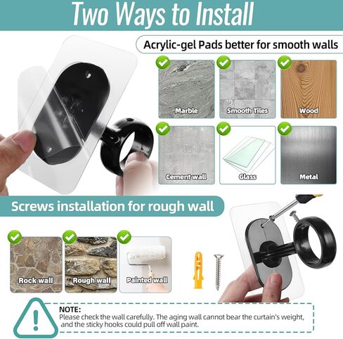 18 حزمة لا توجد أقواس قضبان سقف سقف ، لاصق لا يوجد أي ضرر من حاملي قضبان الستار ، عصا على الأظافر بدون شماعات قضبان الحفر لصالح قضيب 0.8 " - 1.24" للجدار - أبيض in Kuwait