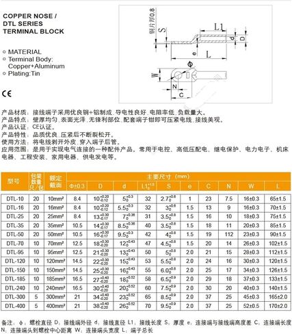 DTL Copper Aluminum Nose brazing Tube Pressure Terminal 25/35/50/400 Square Wire Ear Connector(DTL-95-A) in Saudi Arabia