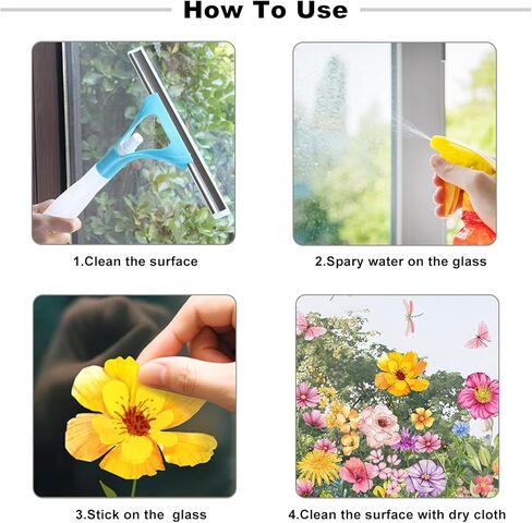 Summer Flower Window Clings Spring Double-Sided Blue Purple Wildflower Window Stickers Garden Watercolor Floral Butterfly Grass Decals Sticker Home Decor (11.8 * 23.6inch) in Saudi Arabia