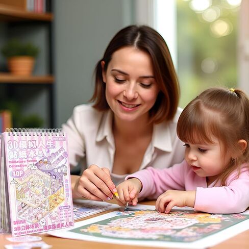 كتاب الملصقات المشهد للأطفال والكبار - 20 مجموعة من مشاهد DIY ثلاثية الأبعاد ملصقات الكارتون اللطيفة - نشاط علاج ملصق ممتع للتخفيف من الإجهاد ، الحرف والهدايا (Muticolor) in Kuwait