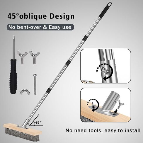 Crack Weeder Brush مجموعة مكنسة الأسلاك الثقيلة ، مزيل الجص الطحلب متعدد الوظائف مع مجتذب الأعشاب الضارة ، مقبض 64.9 بوصة قابلة للفصل لأرضيات سطح السفينة في الهواء الطلق الممرات الممرات الخرسانية. in Kuwait