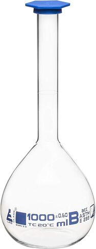 EISCO Volumetric Flask, 1000ml - Class B, ASTM Snap Cap Blue Graduation Mark, Tolerance ±0.600ml- Eisco Labs in Saudi Arabia