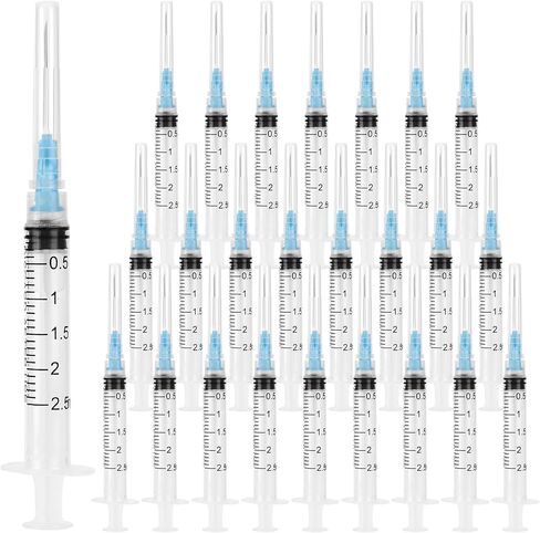 24 حزمة يمكن التخلص منها بحقن 2.5 مل مع إبرة 23g 1 "، محقنة قفل luer المعقمة معبأة بشكل فردي ، وسلس ودقيق الاستغناء عن المختبرات ، والقياس السائل ، والزيت in Kuwait