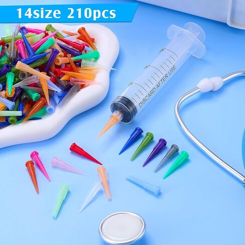 TREELA 210 قطعة 14 حجم بلاستيكي مدبب دبوس محقنة حادة نصائح لاصار للاصوص على تلميحات الغراء البلاستيكية للزيت أو قضيب الغراء (متعدد الألوان) in Kuwait