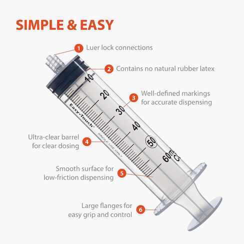 Easy Touch 60cc/ ML Luer-Lock Syringe Barrels Slip Tip, 40 pack in Saudi Arabia