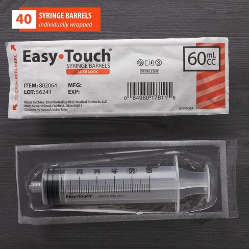 Easy Touch 60cc/ ML Luer-Lock Syringe Barrels Slip Tip, 40 pack in Saudi Arabia
