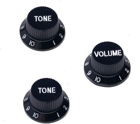 Metric Strat Knobs 1 Volume 2 Tone Control Knobs Fine 18-Spline Set for Import Squier Strat Style Electric Guitar, Black(White). in Saudi Arabia