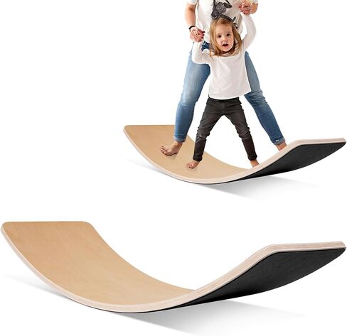 Balance Board, 32 Inch Wooden Wobble Board, Montessori Rocker Yoga Curvy Board Natural Wood, Open Ended Learning Toy, Sensory Play Equipment for Office & Classroom, Multiple Colors in Saudi Arabia
