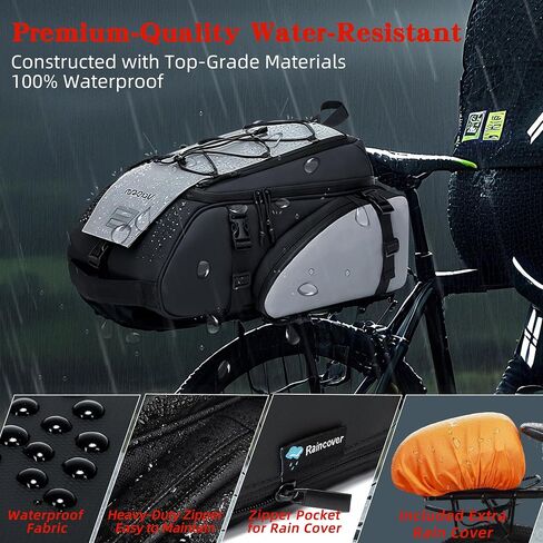 حقيبة رف الدراجة مع غطاء المطر-19L مقاوم للماء إكسسوارات الدراجات الدراجة 4 في 1 Crossbody Luggage Counter Bag Counter للتنقل التسوق في الهواء الطلق ملحق ركوب الدراجات في الهواء الطلق in Kuwait