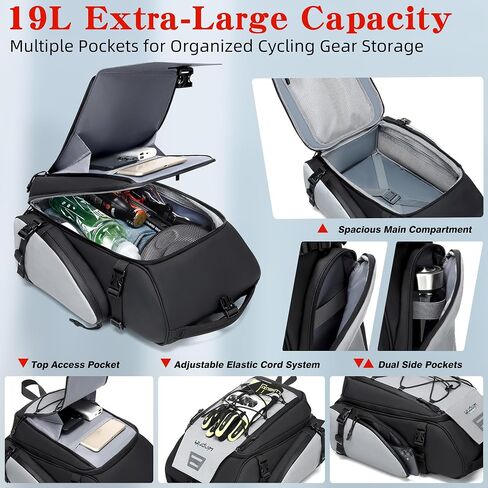 حقيبة رف الدراجة مع غطاء المطر-19L مقاوم للماء إكسسوارات الدراجات الدراجة 4 في 1 Crossbody Luggage Counter Bag Counter للتنقل التسوق في الهواء الطلق ملحق ركوب الدراجات في الهواء الطلق in Kuwait