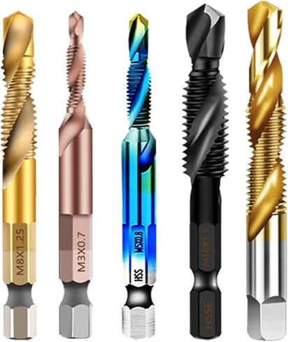 Tap Drill Bits Set Titanium Plated Hex Shank HSS Countersink Thread Metric Screw Machine Compound M3 M4 M5 M6 M8 M10 Hand Tools(M3x0.5 Golden) in Saudi Arabia