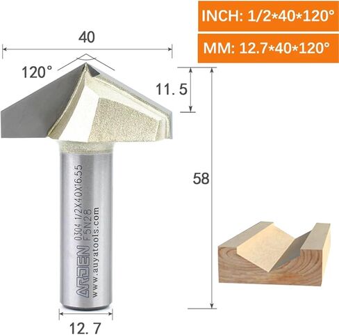 Arden V Bit 45 60 120 150 Degree Engraving Router Bit Carbide Woodworking 3D Carving V-Shaped Bevel Tipped Milling Cutter MDF(12.7x40x120Deg.) in Saudi Arabia