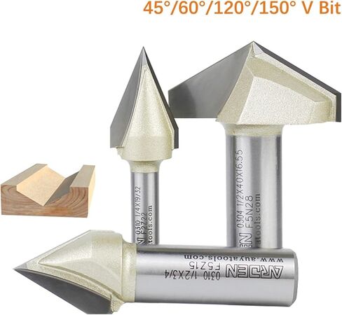 Arden V Bit 45 60 120 150 Degree Engraving Router Bit Carbide Woodworking 3D Carving V-Shaped Bevel Tipped Milling Cutter MDF(12.7x40x120Deg.) in Saudi Arabia