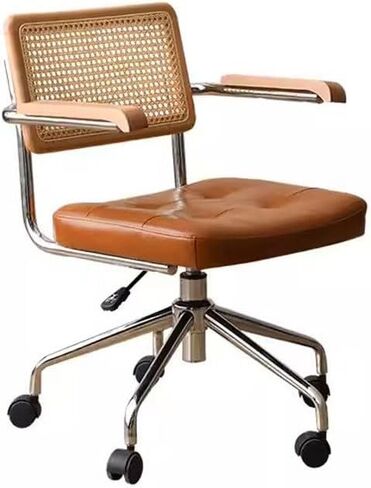 Office Chair Liftable Office Chair with Rattan Backrest, Book Chair with Armrests, Living Room Chair Color: Brown and Dark Green Home Office Desk Chairs(B) in Saudi Arabia
