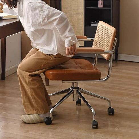 Office Chair Liftable Office Chair with Rattan Backrest, Book Chair with Armrests, Living Room Chair Color: Brown and Dark Green Home Office Desk Chairs(B) in Saudi Arabia