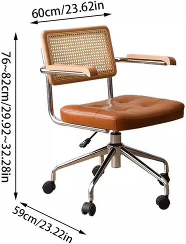 Office Chair Liftable Office Chair with Rattan Backrest, Book Chair with Armrests, Living Room Chair Color: Brown and Dark Green Home Office Desk Chairs(B) in Saudi Arabia