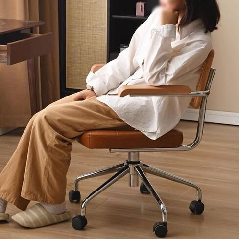 Office Chair Liftable Office Chair with Rattan Backrest, Book Chair with Armrests, Living Room Chair Color: Brown and Dark Green Home Office Desk Chairs(B) in Saudi Arabia