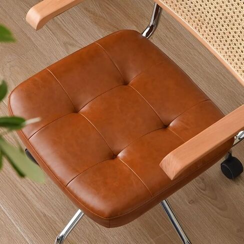 Office Chair Liftable Office Chair with Rattan Backrest, Book Chair with Armrests, Living Room Chair Color: Brown and Dark Green Home Office Desk Chairs(B) in Saudi Arabia