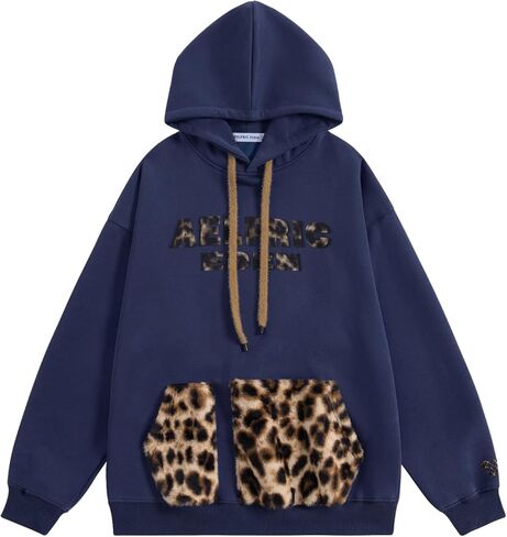 Aelfric Eden Oversized Hoodies Womens Leopard Letter Print Hoodie Fall Y2k Hooded Sweatshirts with Pocket in Saudi Arabia