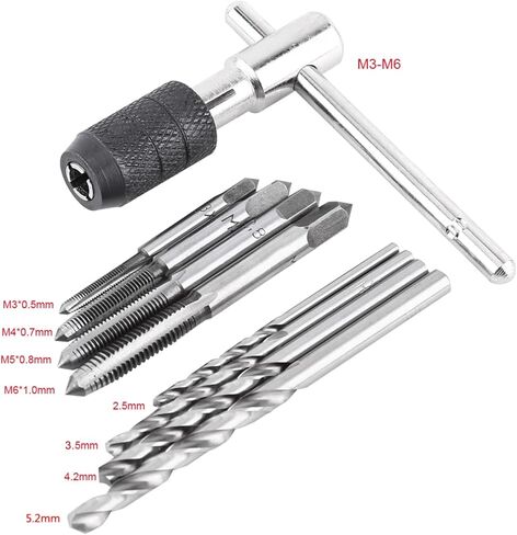 Adjustable T Handle Tap Holder Wrench, 4pcs M3 M6 Metric Taps and 4pcs Drill Bits Widely Application Premium Quality Easy to Use Set Include Wonderful Accessory in Saudi Arabia