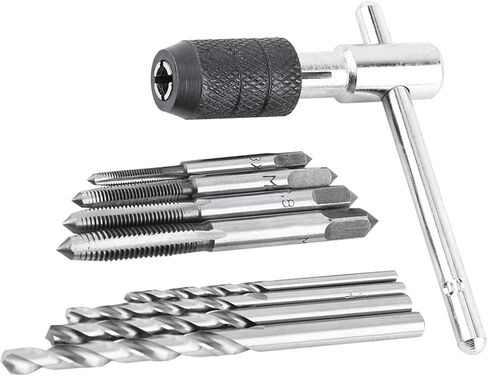 Adjustable T Handle Tap Holder Wrench, 4pcs M3 M6 Metric Taps and 4pcs Drill Bits Widely Application Premium Quality Easy to Use Set Include Wonderful Accessory in Saudi Arabia