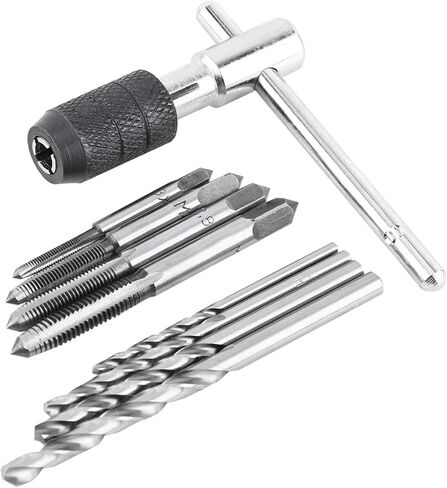 Adjustable T Handle Tap Holder Wrench, 4pcs M3 M6 Metric Taps and 4pcs Drill Bits Widely Application Premium Quality Easy to Use Set Include Wonderful Accessory in Saudi Arabia