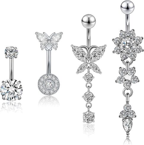 4pcs Belly Button Ring 14g 1.6mm من الفولاذ المقاوم للصدأ حل حلقات البطن الفقر على حلقات السرة ثقب البطن للنساء in Kuwait