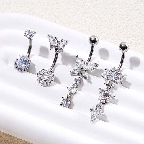 4pcs Belly Button Ring 14g 1.6mm من الفولاذ المقاوم للصدأ حل حلقات البطن الفقر على حلقات السرة ثقب البطن للنساء in Kuwait