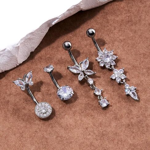 4pcs Belly Button Ring 14g 1.6mm من الفولاذ المقاوم للصدأ حل حلقات البطن الفقر على حلقات السرة ثقب البطن للنساء in Kuwait