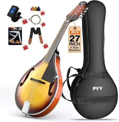 PYY Mandolin Instrument - A Style 8-Strings Mandolin Musical Instrument 27 Inch Mandolins for Beginners Starter Kit with Gig Bag, Spare Strings, Digital Tuner, Capo, 3 Picks, Strap in Saudi Arabia