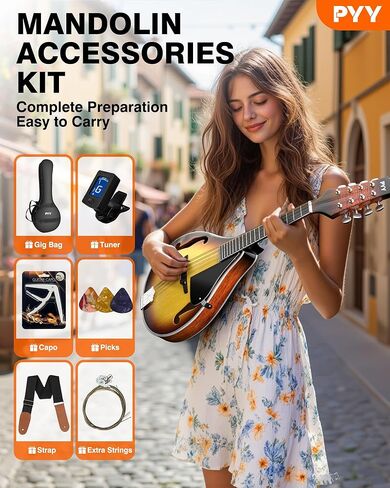 PYY Mandolin Instrument - A Style 8-Strings Mandolin Musical Instrument 27 Inch Mandolins for Beginners Starter Kit with Gig Bag, Spare Strings, Digital Tuner, Capo, 3 Picks, Strap in Saudi Arabia