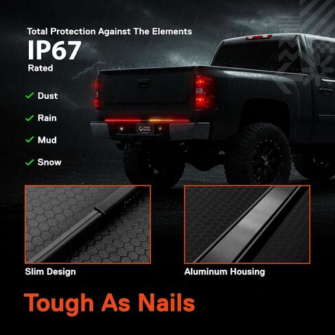 True Mods 60 Inch Smoked LED Tailgate Light Bar Strip for Pickup Truck Trailer Vehicle [Rigid Aluminum] [Ignition Sequence] [Sequential Turn Signal] Rear TBT Running Brake Reverse Tail Gate Lightbar in Saudi Arabia