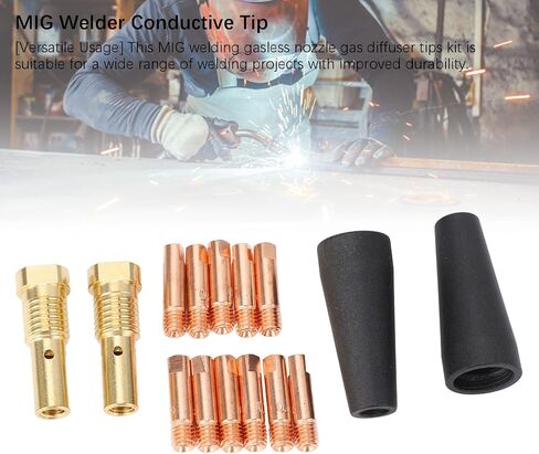 MIG Welder Conductive 15 Pcs Set Flux Core Gasless Nozzle Tips Kit MIG Welding Gasless Nozzle Gas Diffuser 0.031in Tip for Century FC90 80GL in Saudi Arabia