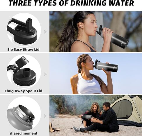 زجاجة ماء 64 أوقية معزولة (باردة لمدة 48 ساعة) ، دليل BPA Free & Teak ، قارورة ماء من الفولاذ المقاوم للصدأ نصف جالون ، إبريق ماء مع أغطية صبر القش للصالة الرياضية ، المشي لمسافات طويلة ، التخييم ، الأزرق الأسود الأزرق in Kuwait