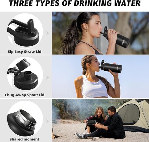 زجاجة ماء 64 أوقية معزولة (باردة لمدة 48 ساعة) ، دليل BPA Free & Teak ، قارورة ماء من الفولاذ المقاوم للصدأ نصف جالون ، إبريق ماء مع أغطية صبر القش للصالة الرياضية ، المشي لمسافات طويلة ، التخييم ، الأزرق الأسود الأزرق in Kuwait