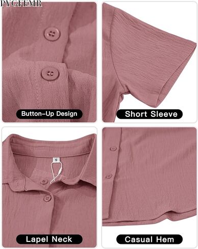 Pygfemr Womens زر أسفل القمصان قصيرة الأكمام فضفاضة collared v رقبة السترات الصيفية قمم العمل غير الرسمي بلوزات الأعمال غير الرسمية in Kuwait