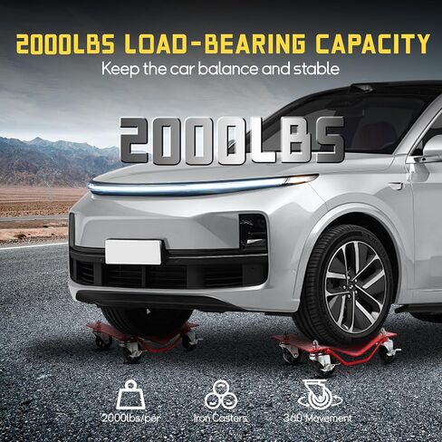 Car Dolly Set of 4-8000LB Capacity Heavy Duty Vehicle Wheel Dollies for Moving Cars, Trucks, SUVs - 3" Reinforced Steel Wheels, Anti-Slip Curved Design in Saudi Arabia