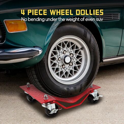 Car Dolly Set of 4-8000LB Capacity Heavy Duty Vehicle Wheel Dollies for Moving Cars, Trucks, SUVs - 3" Reinforced Steel Wheels, Anti-Slip Curved Design in Saudi Arabia